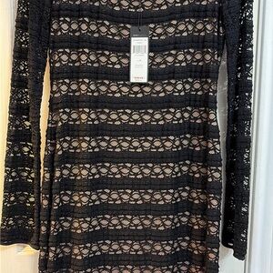 BCBGMaxAzria Black and Cream Lace Long Sleeve Dress